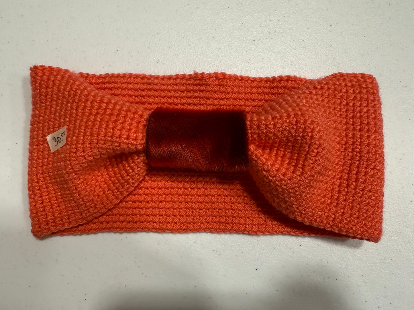 Pink headband with red sealskin